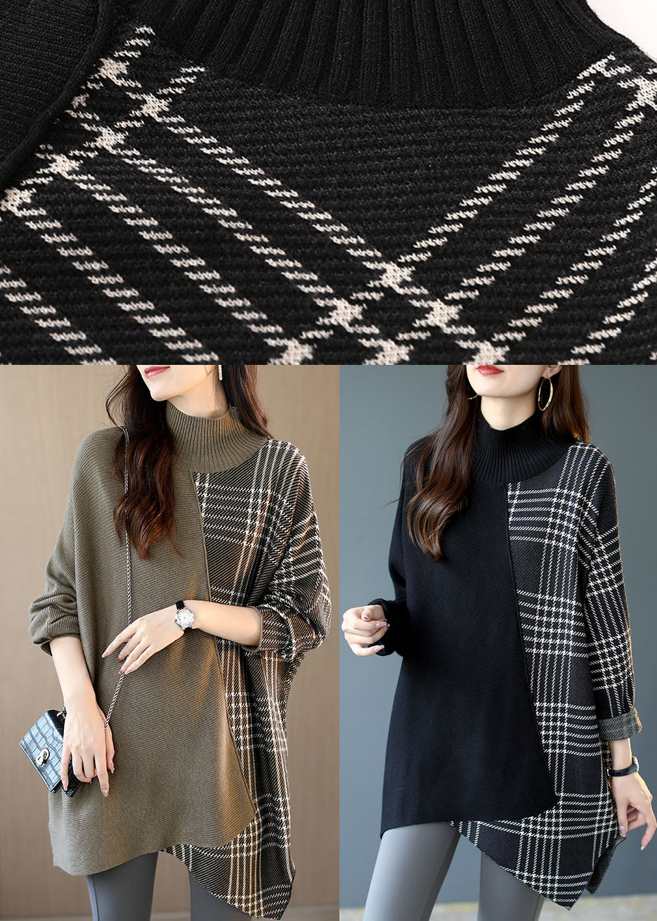 Rosemary™ | Italian Black Asymmetrical Design Patchwork Plaid Knit Sweater