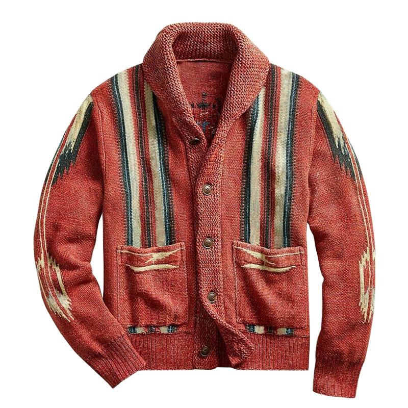 Noah™ | Men's Vintage Jacquard Lapel Long Sleeve Knit Cardigan