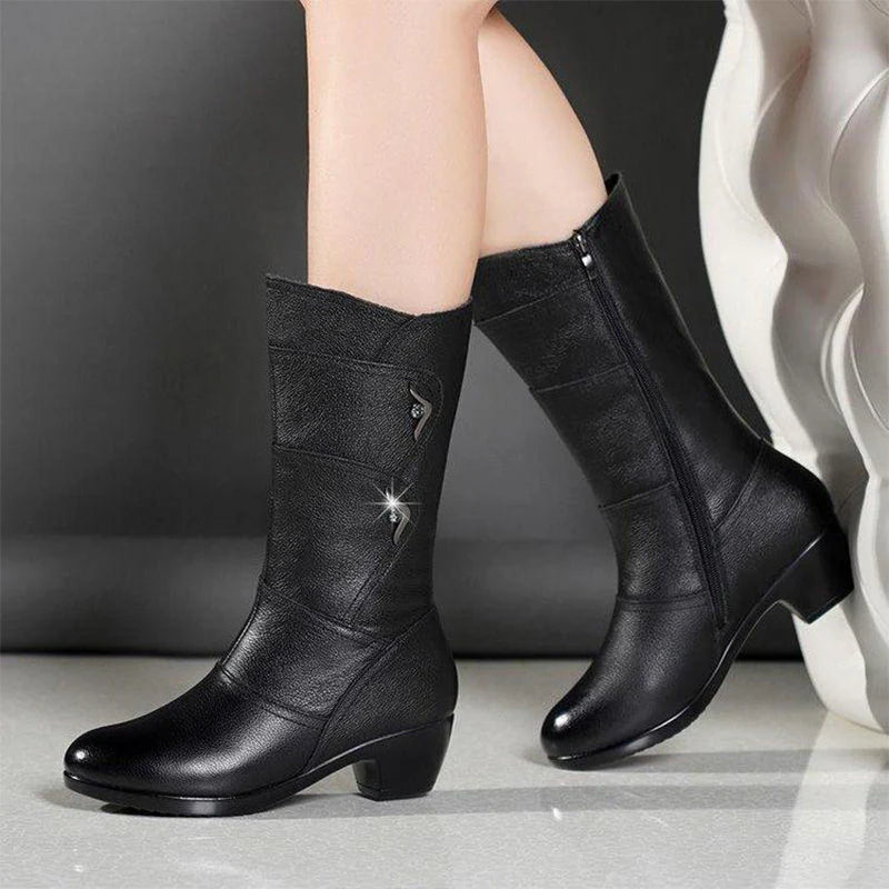 Leah™ | Side Buckle Lined Leather Winter Boots