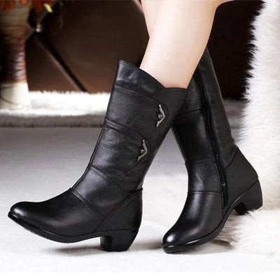 Leah™ | Side Buckle Lined Leather Winter Boots