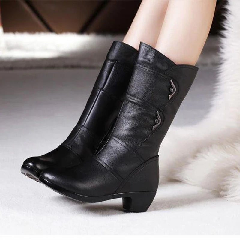 Leah™ | Side Buckle Lined Leather Winter Boots