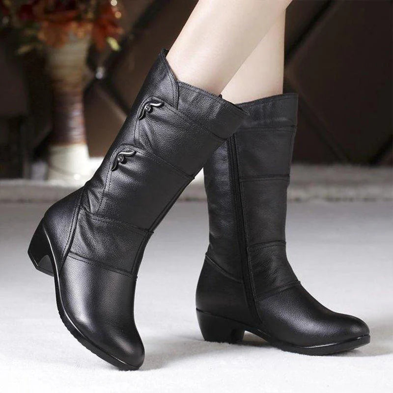 Leah™ | Side Buckle Lined Leather Winter Boots