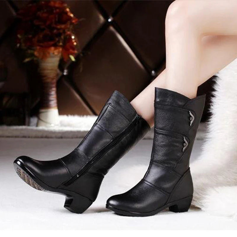 Leah™ | Side Buckle Lined Leather Winter Boots